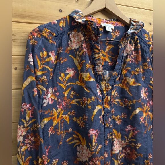 Sundance Size Small Dark Romantic Floral Ruffle Peasant V Neck Blouse - Picture 2 of 14